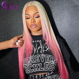 LONG Length | 28-30 Inch | Ombre | 180 Density | Straight Hair | Blonde & Pink Human Hair | - Elite Wigs