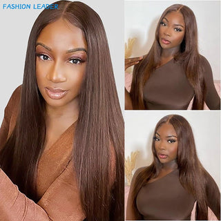 LONG Length | 28-30 Inch | T-Part | 180 Density | Straight Hair | Chocolate Brown Human Hair | - Elite Wigs