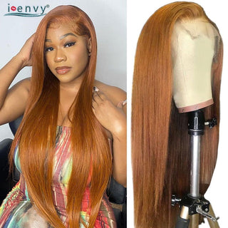 LONG Length | 28-30 Inch | T-Part | 180 Density | Straight Hair | Golden Blonde Ginger Human Hair | - Elite Wigs