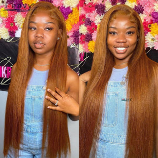 LONG Length | 28-30 Inch | T-Part | 180 Density | Straight Hair | Golden Blonde Ginger Human Hair | - Elite Wigs