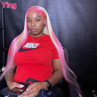 LONG Length | 28-30 Inch | T-Part | Highlights | 180 Density | Straight Hair | Blonde & Pink Human Hair | - Elite Wigs