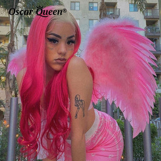 LONG Length | 28-30 Inch | T-Part | Ombre | 180 Density | Straight Hair | Platinum Blond to Hot Pink Human Hair | - Elite Wigs