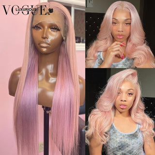 LONG Length | 28-30 Inch | Two tone | 180 Density | Straight Hair | Light Pink & Purple Human Hair | - Elite Wigs