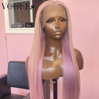 LONG Length | 28-30 Inch | Two tone | 180 Density | Straight Hair | Light Pink & Purple Human Hair | - Elite Wigs