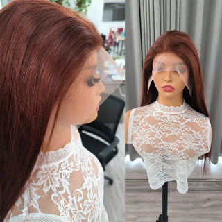 LONG Length | 28-32 Inch | 180 Density | Straight Hair | Brown Red Human Hair | - Elite Wigs
