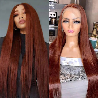 LONG Length | 28-32 Inch | 180 Density | Straight Hair | Brown Red Human Hair | - Elite Wigs