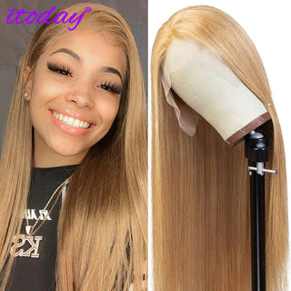 LONG Length | 28-32 Inch | 180 Density | Straight Hair | Honey Blonde Human Hair | - Elite Wigs