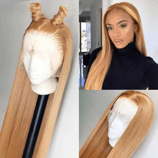 LONG Length | 28-32 Inch | 180 Density | Straight Hair | Honey Blonde Human Hair | - Elite Wigs