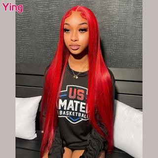 LONG Length | 28-32 Inch | 180 Density | Straight Hair | Hot Red Human Hair | - Elite Wigs