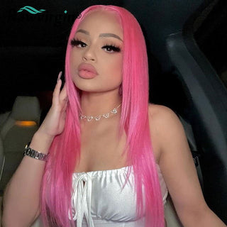 LONG Length | 28-32 Inch | 180 Density | Straight Hair | Raspberry Pink Human Hair | - Elite Wigs
