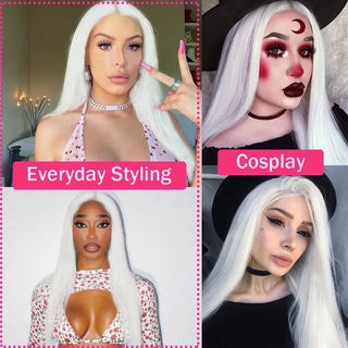 LONG Length | 28-32 Inch | 180 Density | Straight Hair | White Pearl Human Hair | - Elite Wigs
