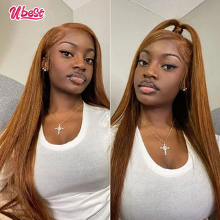 LONG Length | 28-32 Inch | 250 Density | Straight Hair | Brown Ginger Human Hair | - Elite Wigs