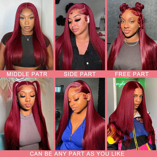 LONG Length | 28-32 Inch | 250 Density | Straight Hair | Burgundy Red Human Hair | - Elite Wigs