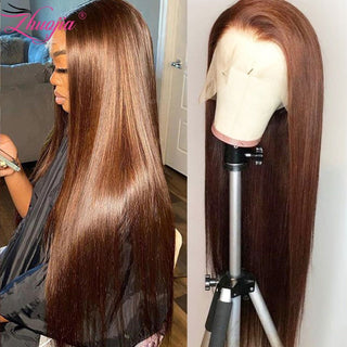 LONG Length | 28-32 Inch | 250 Density | Straight Hair | Chocolate Brown Human Hair | - Elite Wigs