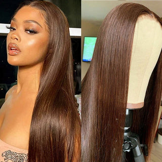 LONG Length | 28-32 Inch | 250 Density | Straight Hair | Chocolate Brown Human Hair | - Elite Wigs