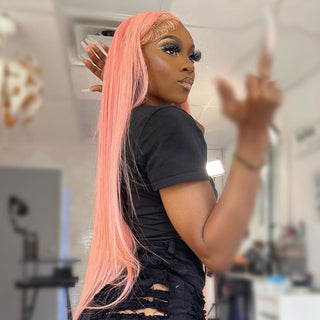 LONG Length | 28-32 Inch | 250 Density | Straight Hair | Dark Flamingo Pink Human Hair | - Elite Wigs