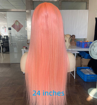 LONG Length | 28-32 Inch | 250 Density | Straight Hair | Flamingo Pink Human Hair | - Elite Wigs