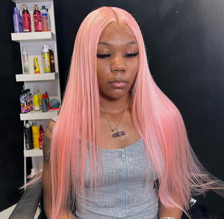LONG Length | 28-32 Inch | 250 Density | Straight Hair | Flamingo Pink Human Hair | - Elite Wigs