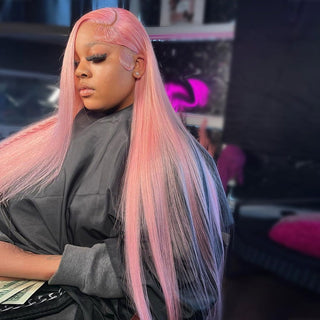 LONG Length | 28-32 Inch | 250 Density | Straight Hair | Light Pink Human Hair | - Elite Wigs