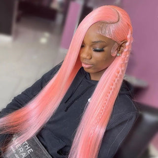 LONG Length | 28-32 Inch | 250 Density | Straight Hair | Salmon Pink Human Hair | - Elite Wigs