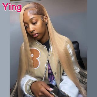 LONG Length | 28-32 Inch | Brown Roots | 180 Density | Straight Hair | Honey Blonde Human Hair | - Elite Wigs