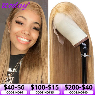 LONG Length | 28-32 Inch | Highlights | 180 Density | Straight Hair | Honey Blonde Human Hair | - Elite Wigs