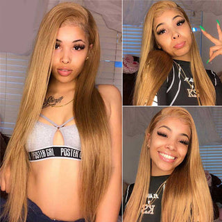 LONG Length | 28-32 Inch | Highlights | 180 Density | Straight Hair | Honey Blonde Human Hair | - Elite Wigs
