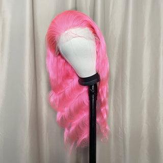 LONG Length | 28-32 Inch | T-Part | 250 Density | Body Wave | Bubblegum Pink Human Hair | - Elite Wigs