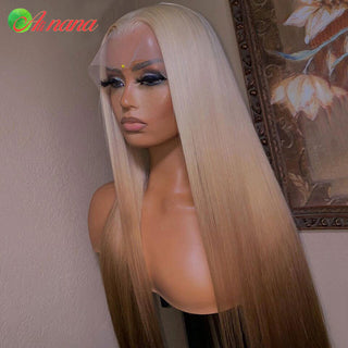 LONG Length | 28-32 Inch | Triple Ombre | 180 Density | Straight Hair | Platinum Blonde, Light Brown & Dark Brown Human Hair | - Elite Wigs