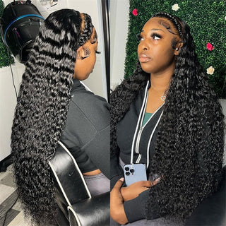 LONG Length | 28- 32 Inch | 180 Density | Water Wave Curls | Black Human Hair | - Elite Wigs