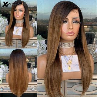 LONG Length | 28 Inch | Ombre | Glue-less | 180 Density | Straight Hair | Triple Dark Brown Human Hair | - Elite Wigs