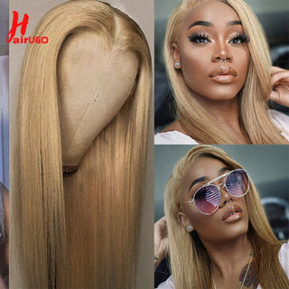 LONG Length | 28 Inch | T-Part | Highlights | 180 Density | Straight Hair | Honey Blonde Human Hair | - Elite Wigs