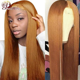 LONG Length | 30-28 Inch | T-Part | 180 Density | Straight Hair | Ginger Blonde Human Hair | - Elite Wigs