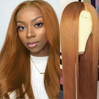 LONG Length | 30-28 Inch | T-Part | 180 Density | Straight Hair | Ginger Blonde Human Hair | - Elite Wigs