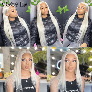 LONG Length | T-Part | 180 Density | Straight Hair | Platinum Blonde Human Hair | - Elite Wigs