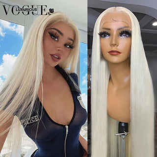 LONG Length | T-Part | 180 Density | Straight Hair | Platinum Blonde Human Hair | - Elite Wigs