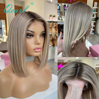 MID Length | 14-16 Inch | 180 Density | Straight Hair | Balayge | Light Ash Blonde Human Hair | - Elite Wigs
