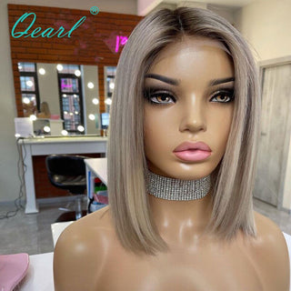 MID Length | 14-16 Inch | 180 Density | Straight Hair | Balayge | Light Ash Blonde Human Hair | - Elite Wigs