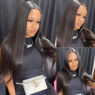 MID Length | 20-24 Inch | 180 Density | Brazilian Silky Straight | Black Human Hair | - Elite Wigs