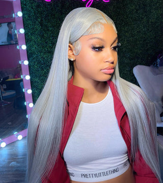 MID Length | 20-24 Inch | 250 Density | Straight Hair | Silver Human Hair | - Elite Wigs