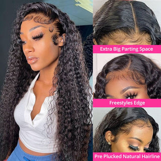 MID Length | 20-24 Inch | 250 Density | Water Waves | Black Human Hair | - Elite Wigs