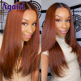MID Length | 20-26 Inch | 180 Density | Straight Hair | Brown Copper Human Hair | - Elite Wigs