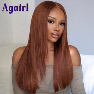 MID Length | 20-26 Inch | 180 Density | Straight Hair | Brown Copper Human Hair | - Elite Wigs