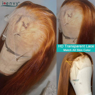 MID Length | 20-26 Inch | 180 Density | Straight Hair | Brown Orange Human Hair | - Elite Wigs