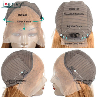 MID Length | 20-26 Inch | 180 Density | Straight Hair | Brown Orange Human Hair | - Elite Wigs