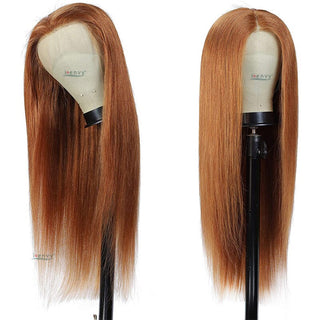 MID Length | 20-26 Inch | 180 Density | Straight Hair | Brown Orange Human Hair | - Elite Wigs