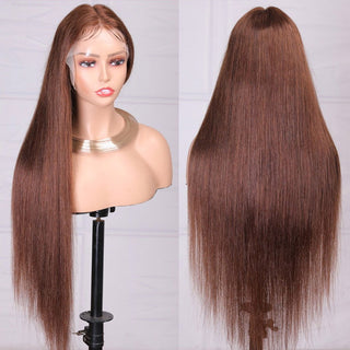 MID Length | 20-26 Inch | 180 Density | Straight Hair | Chocolate Brown Human Hair | - Elite Wigs