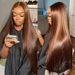MID Length | 20-26 Inch | 180 Density | Straight Hair | Chocolate Brown Human Hair | - Elite Wigs