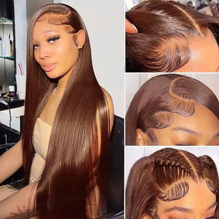 MID Length | 20-26 Inch | 180 Density | Straight Hair | Chocolate Brown Human Hair | - Elite Wigs