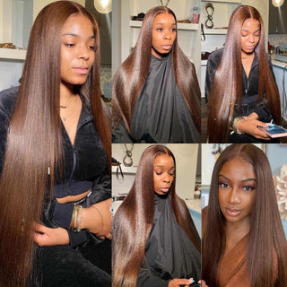 MID Length | 20-26 Inch | 180 Density | Straight Hair | Chocolate Brown Human Hair | - Elite Wigs